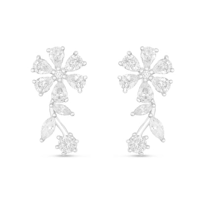 Sterling Silver 925 Earring Rhodium Plated Embedded With White Zircon
