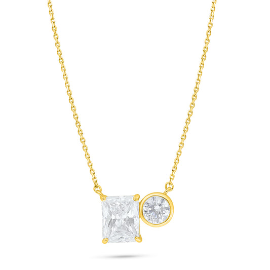 Sterling Silver 925 Necklace Golden Plated Embedded With Diamond Zircon And White Zircon