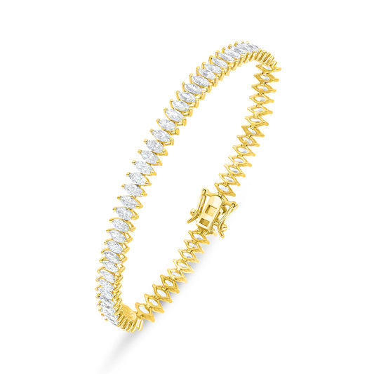 Sterling Silver 925 Bracelet Golden Plated Embedded With White Zircon