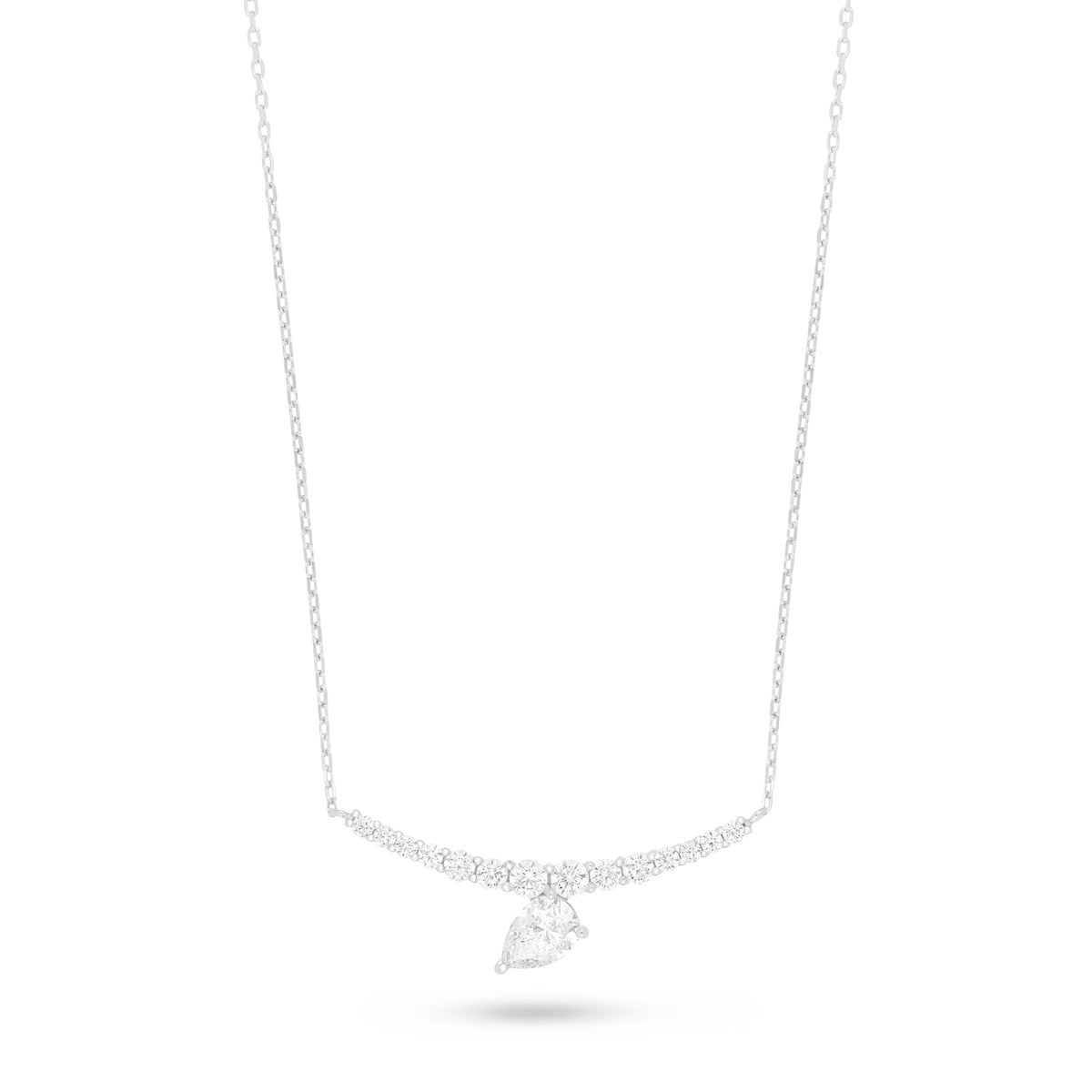 Sterling Silver 925 Necklace Rhodium Plated Embedded With White Zircon