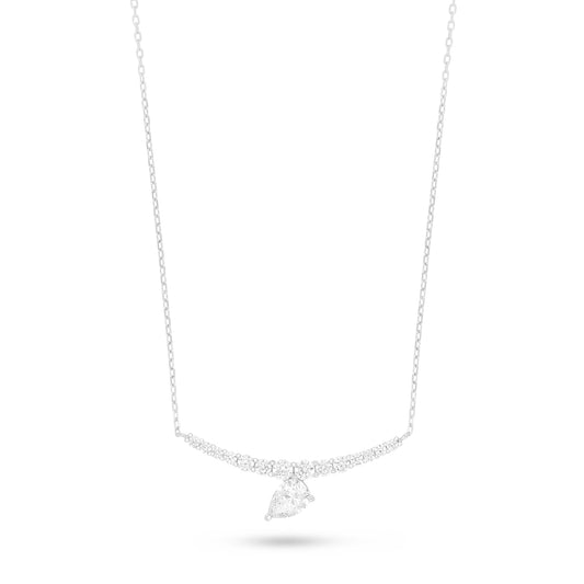 Sterling Silver 925 Necklace Rhodium Plated Embedded With White Zircon