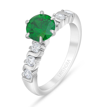 Sterling Silver 925 Ring Rhodium Plated Embedded With Emerald Zircon And White Zircon