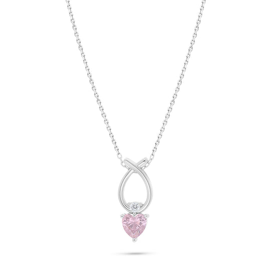 Sterling Silver 925 Necklace Rhodium Plated Embedded With pink Zircon And White Zircon
