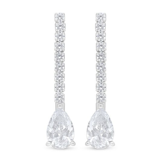 Sterling Silver 925 Earring Rhodium Plated Embedded With White Zircon