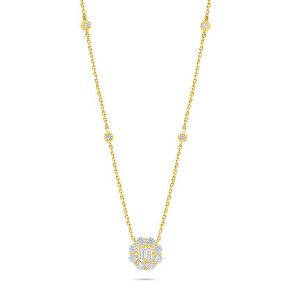 Sterling Silver 925 Necklace Golden Plated Embedded With White Zircon