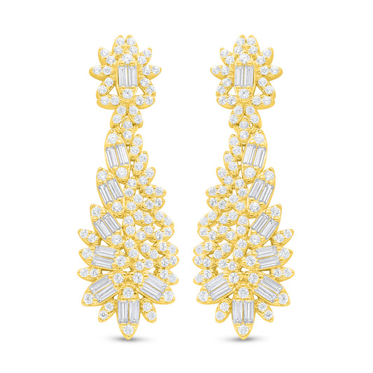 Sterling Silver 925 Earring Golden Plated Embedded With White Zircon