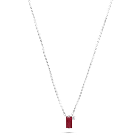 Sterling Silver 925 Necklace Rhodium Plated Embedded With Ruby Corundum And White Zircon