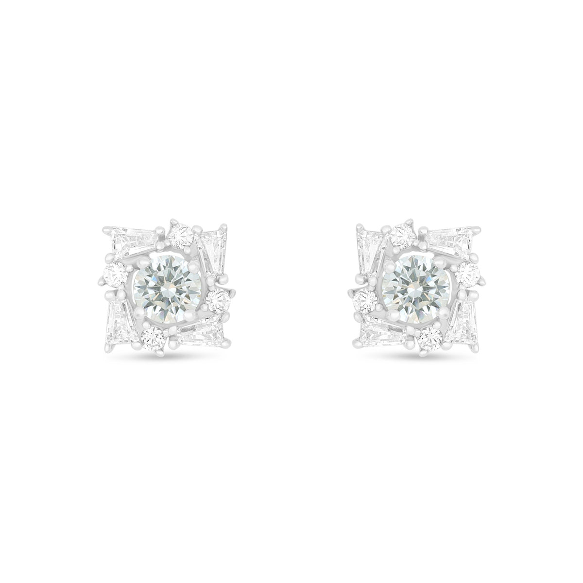 Sterling Silver 925 Earring Rhodium Plated Embedded With Diamond Zircon And White Zircon