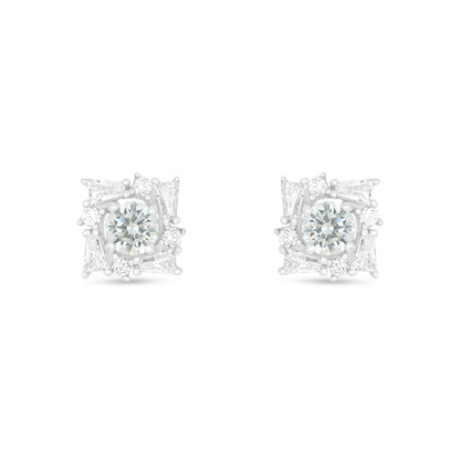 Sterling Silver 925 Earring Rhodium Plated Embedded With Diamond Zircon And White Zircon