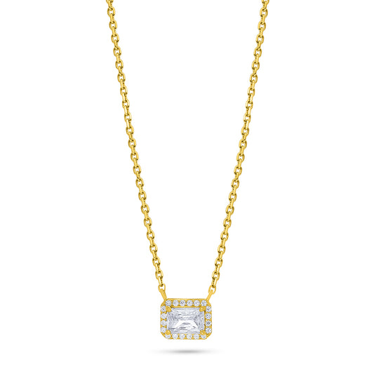 Sterling Silver 925 Necklace Golden Plated Embedded With White Zircon