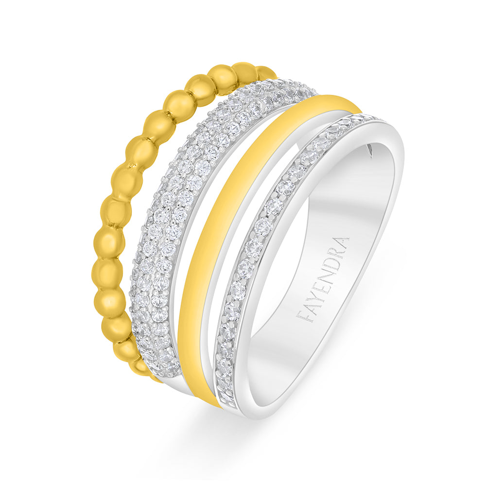 خاتم من الفضة الخالصة عيار 925 مطلي روديوم و ذهبي مرصع فص ابيض