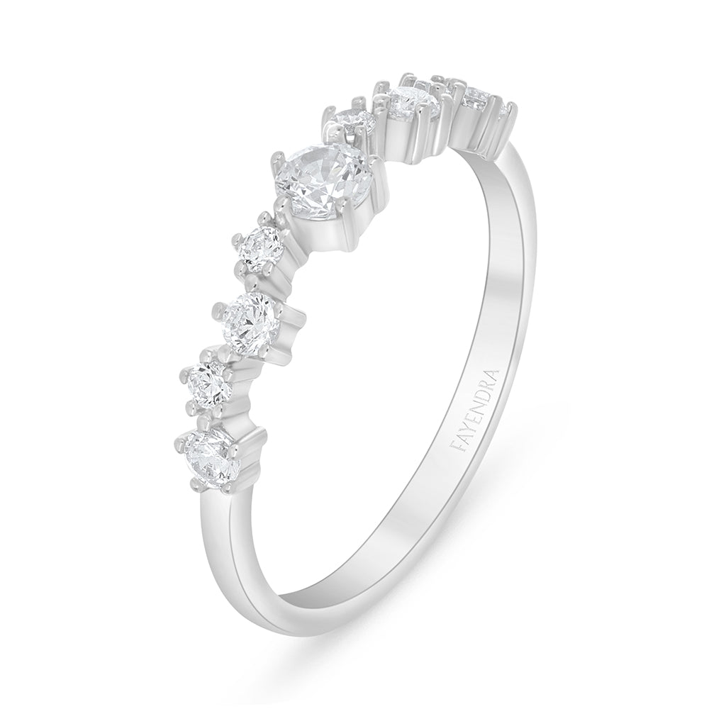 Sterling Silver 925 Ring Rhodium Plated Embedded With White Zircon