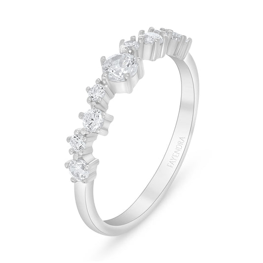 Sterling Silver 925 Ring Rhodium Plated Embedded With White Zircon