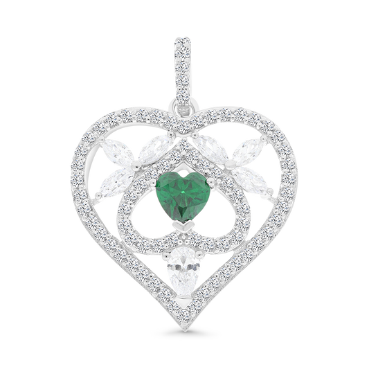 Sterling Silver 925 Pendant Rhodium Plated Embedded With Emerald