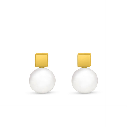 Sterling Silver 925 Earring Golden Plated Embedded With Natural White Pearl