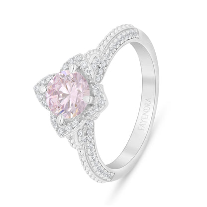Sterling Silver 925 Ring Rhodium Plated Embedded With Pink Zircon And White Zircon