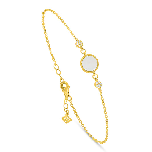 Sterling Silver 925 Bracelet Golden Plated Embedded With White Shell And White Zircon