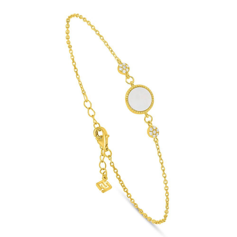 Sterling Silver 925 Bracelet Golden Plated Embedded With White Shell And White Zircon