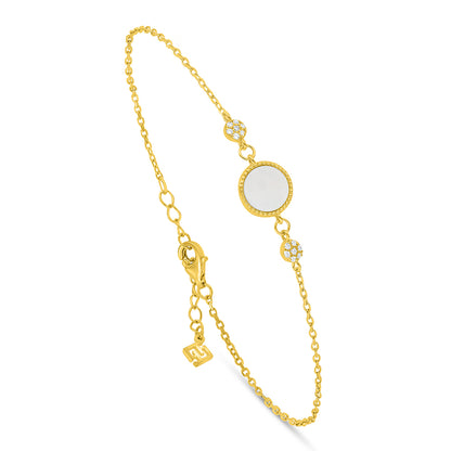 Sterling Silver 925 Bracelet Golden Plated Embedded With White Shell And White Zircon