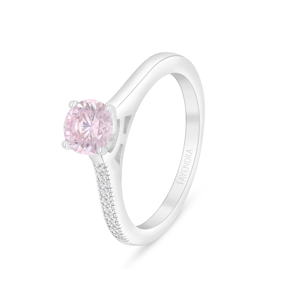 خاتم من الفضة الخالصة عيار 925 مطلي روديوم مرصع زركون بنك و فص ابيض