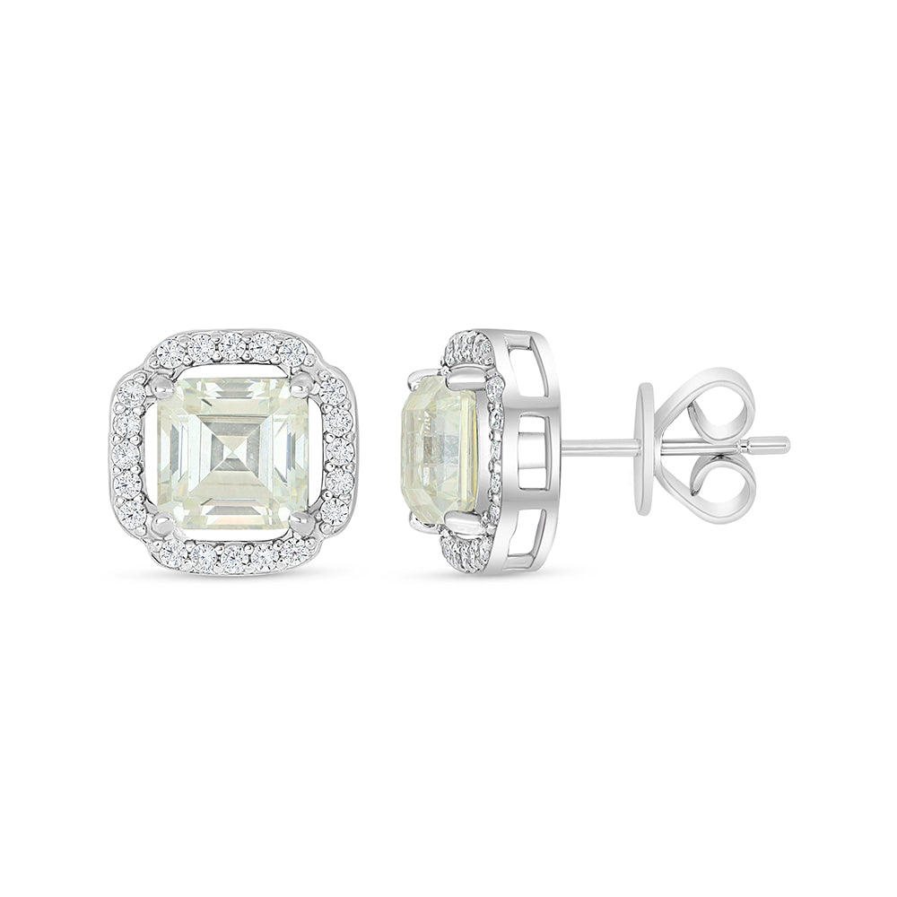 Sterling Silver 925 Earring Rhodium Plated Embedded With Diamond Zircon And White Zircon