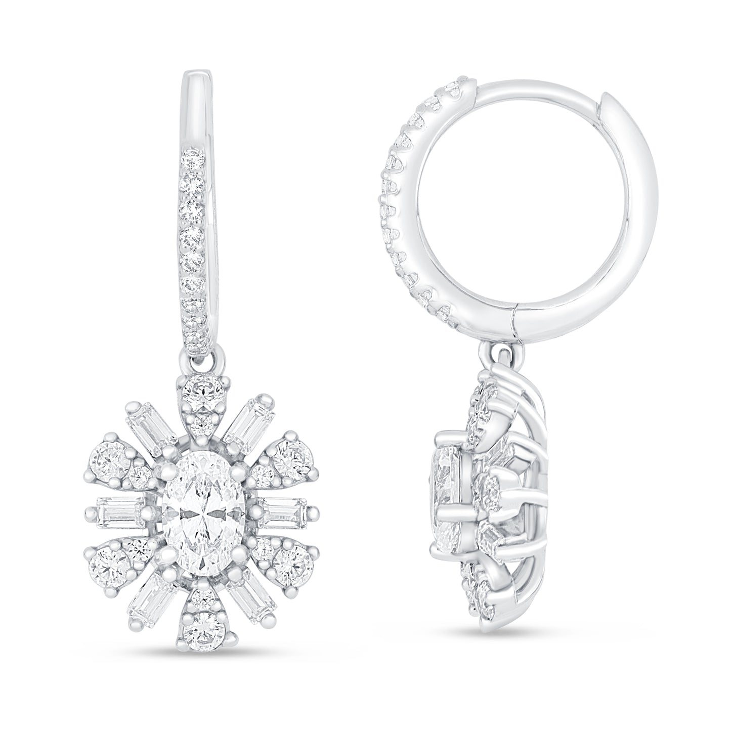 Sterling Silver 925 Earring Rhodium Plated Embedded With Diamond Zircon And White Zircon