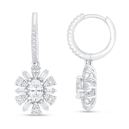 Sterling Silver 925 Earring Rhodium Plated Embedded With Diamond Zircon And White Zircon
