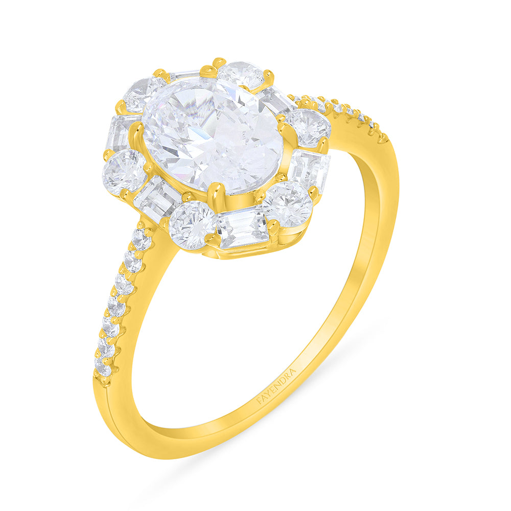 Sterling Silver 925 Ring Golden Plated Embedded With White Zircon