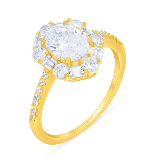Sterling Silver 925 Ring Golden Plated Embedded With White Zircon