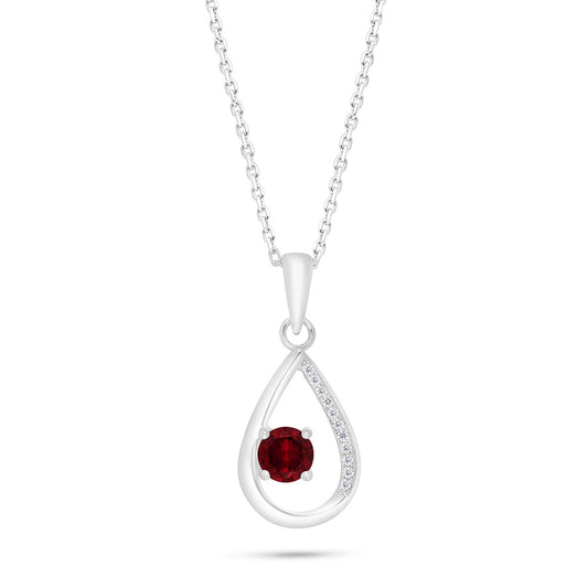 Sterling Silver 925 Necklace Rhodium Plated Embedded With Ruby Corundum And White Zircon