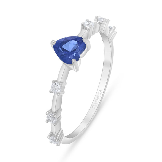 خاتم من الفضة الخالصة عيار 925 مطلي روديوم مرصع زفير كروندوم و فص ابيض