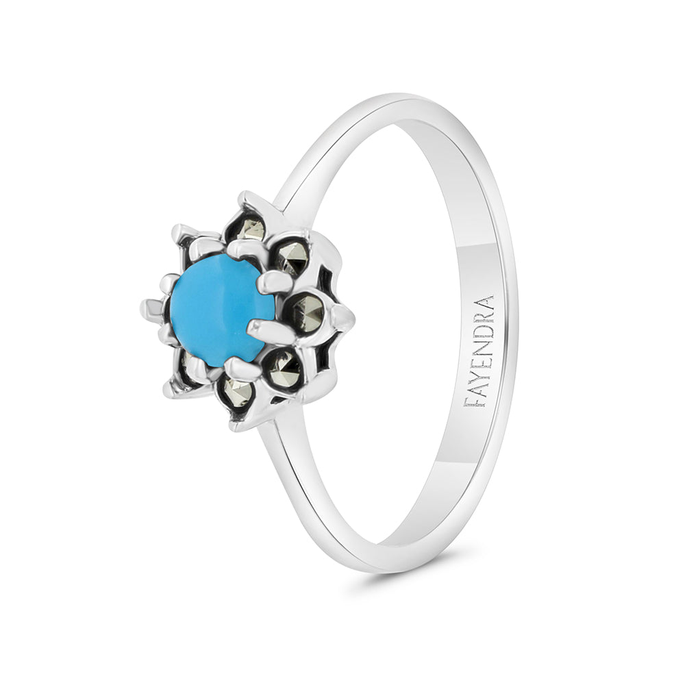 Sterling Silver 925 Set Embedded With Natural Processed Turquoise And Marcasite Stones