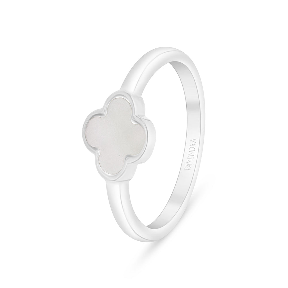 خاتم من الفضة الخالصة عيار 925 مطلي روديوم مرصع صدف ابيض