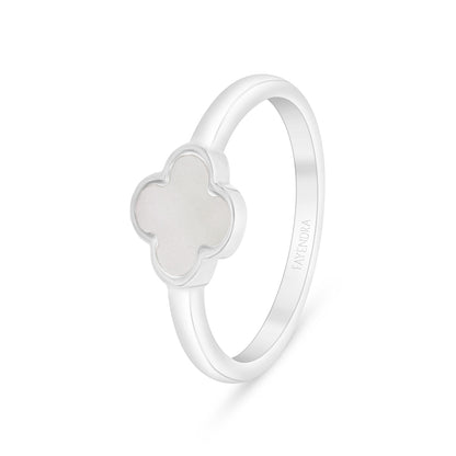 خاتم من الفضة الخالصة عيار 925 مطلي روديوم مرصع صدف ابيض