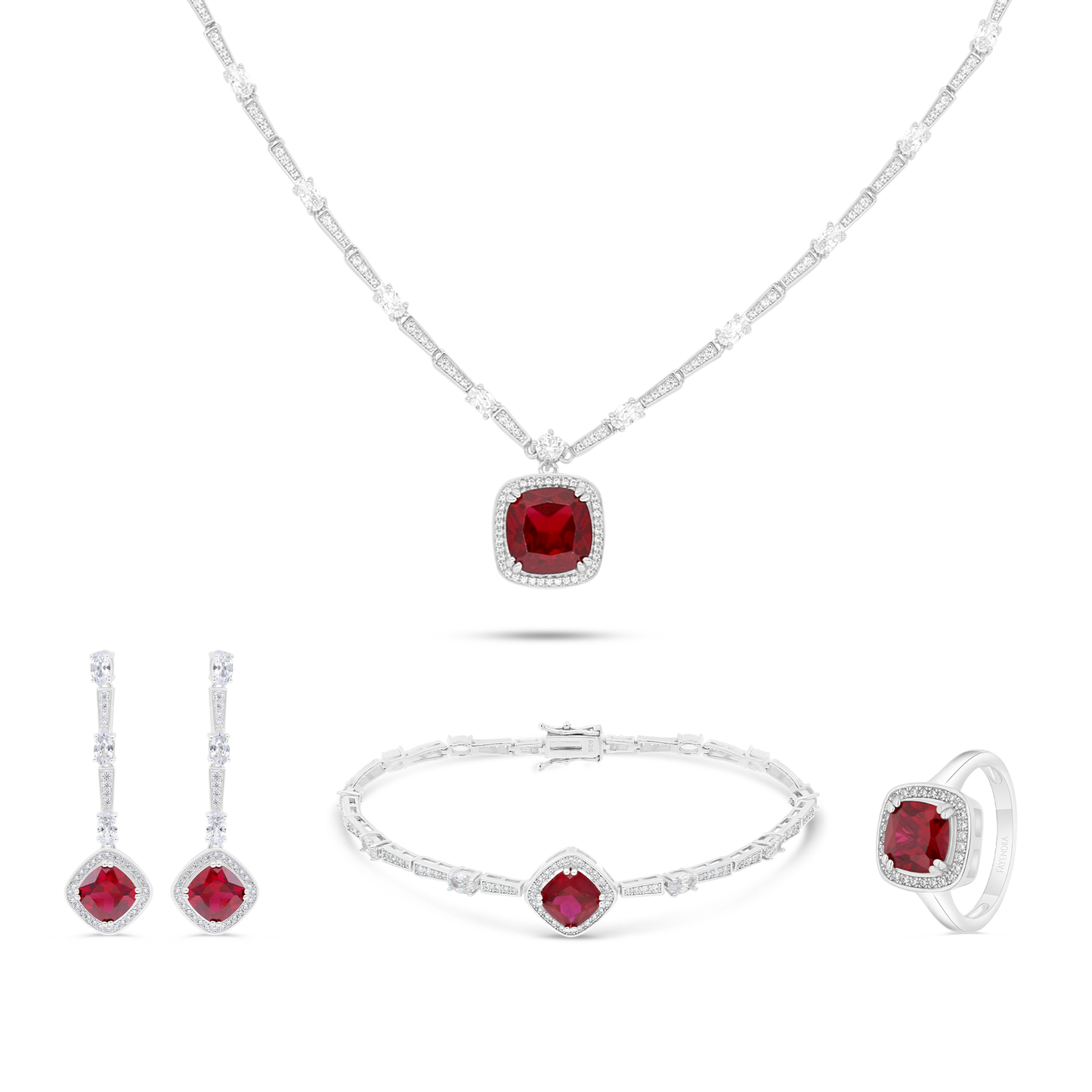 Sterling Silver 925 SET Rhodium Plated Embedded With Emerald Zircon And White CZ