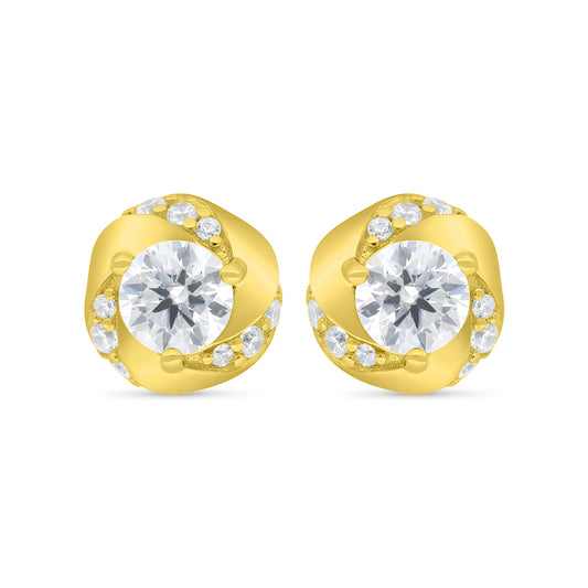 Sterling Silver 925 Earring Gold Plated Embedded With White Zircon