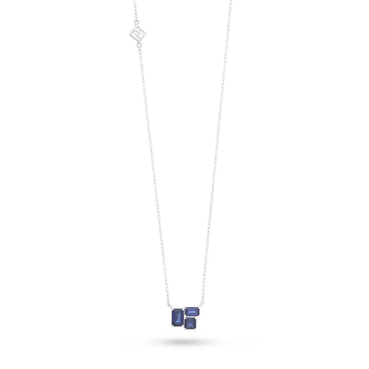 Sterling Silver 925 Necklace Rhodium Plated Embedded With Sapphire Corundum And White Zircon
