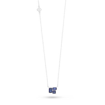 Sterling Silver 925 Necklace Rhodium Plated Embedded With Sapphire Corundum And White Zircon