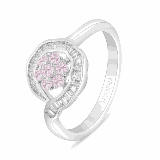 Sterling Silver 925 Ring Rhodium Plated Embedded With Pink Zircon And White Zircon
