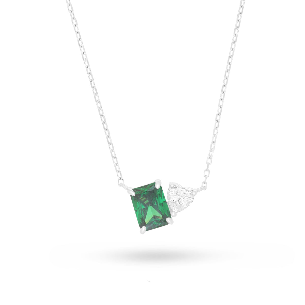 Sterling Silver 925 Necklace Rhodium Plated Embedded With Emerald Zircon And White Zircon