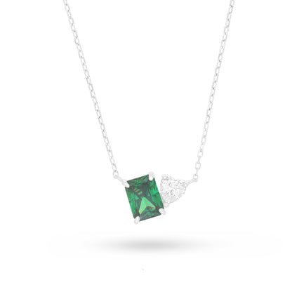 Sterling Silver 925 Necklace Rhodium Plated Embedded With Emerald Zircon And White Zircon