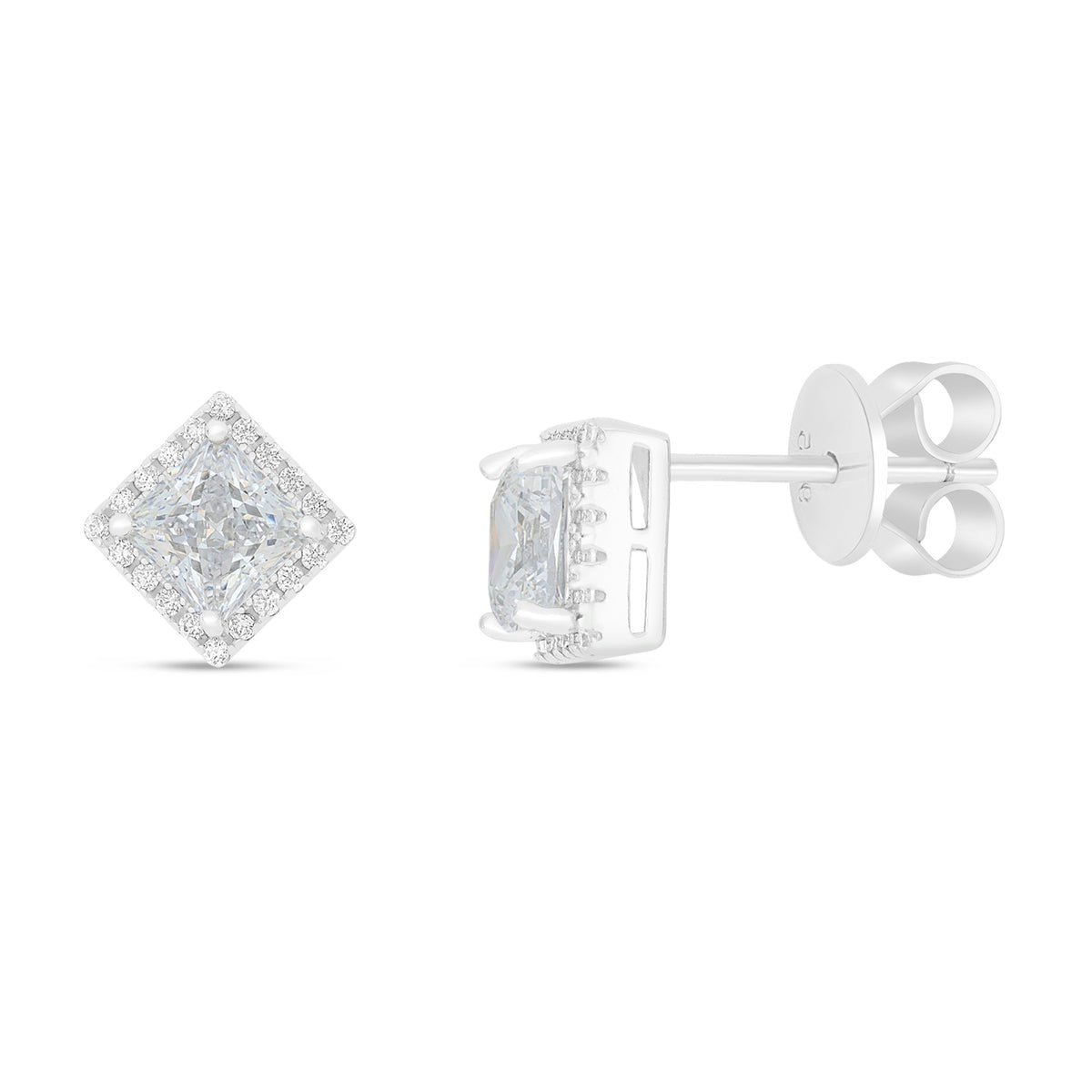 Sterling Silver 925 Earring Rhodium Plated Embedded With White Zircon