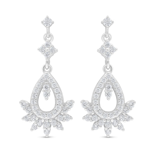 Sterling Silver 925 Earring Rhodium Plated Embedded With White Zircon