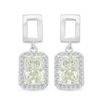 Sterling Silver 925 Earring Rhodium Plated Embedded With Yellow Diamond And White Zircon