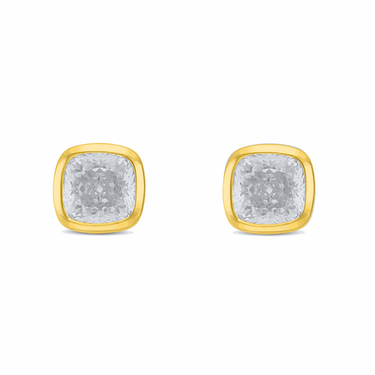 Sterling Silver 925 Earring Golden Plated Embedded With White Zircon