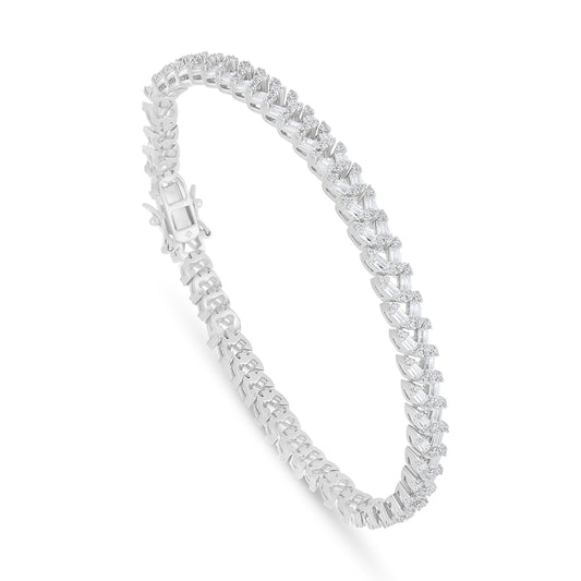 Sterling Silver 925 Bracelet Rhodium Plated Embedded With White Zircon