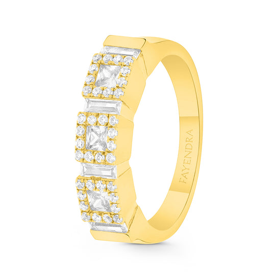Sterling Silver 925  Ring Gold  Plated Embedded With White CZ