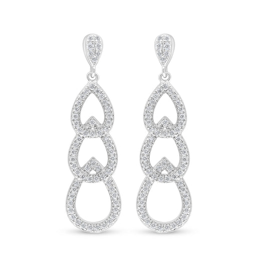 Sterling Silver 925 Earring Rhodium Plated Embedded With White Zircon