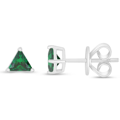 Sterling Silver 925 Earring Rhodium Plated Embedded With Emerald Zircon
