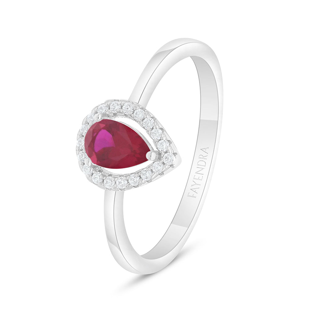 Sterling Silver 925 Ring Rhodium Plated Embedded With Ruby Corundum And White Zircon